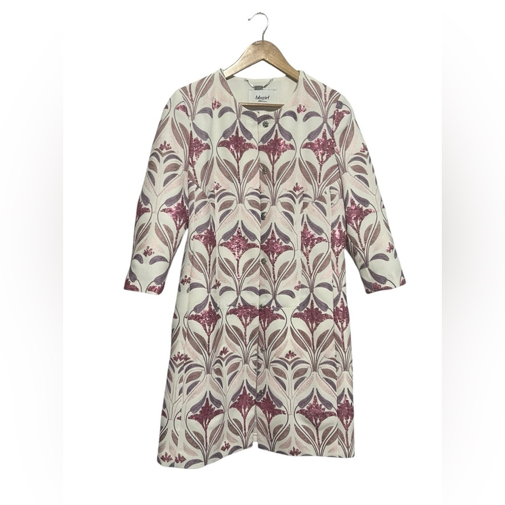 Bluegirl Blumarine Sequin Floral Jacquard Shift Coat & Dress Size 42